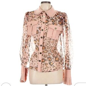 WILD Leo Wild Sheer Leopard Print Blouse Size Large